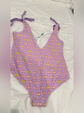 Posh Peanut Lavender Eye Print Swimsuit with Yellow & Pink Accents size XL 12-14
